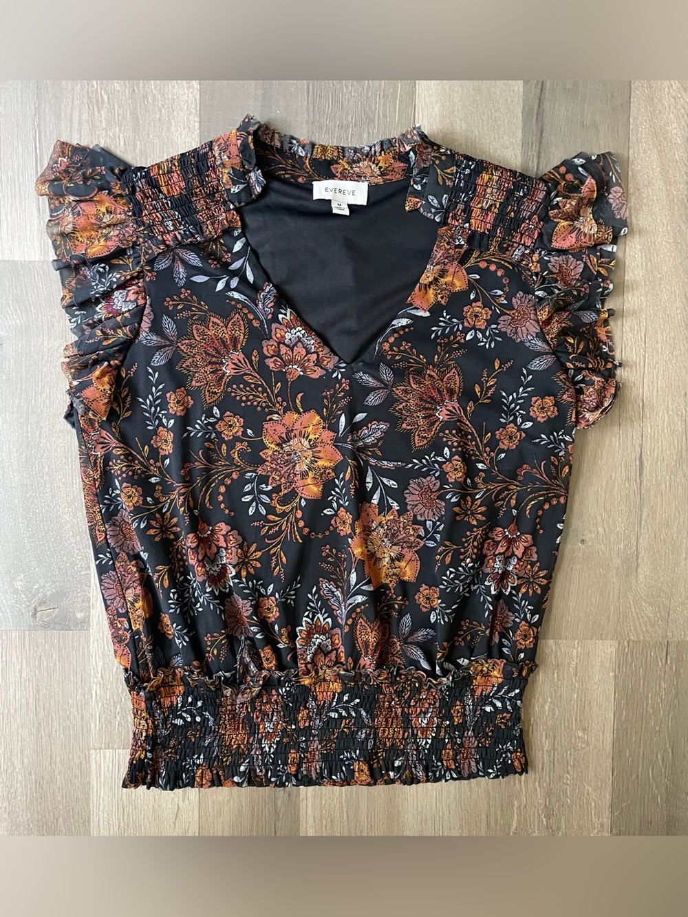 Evereve Tinslee Floral Smocked Hem Mesh Top - Size M